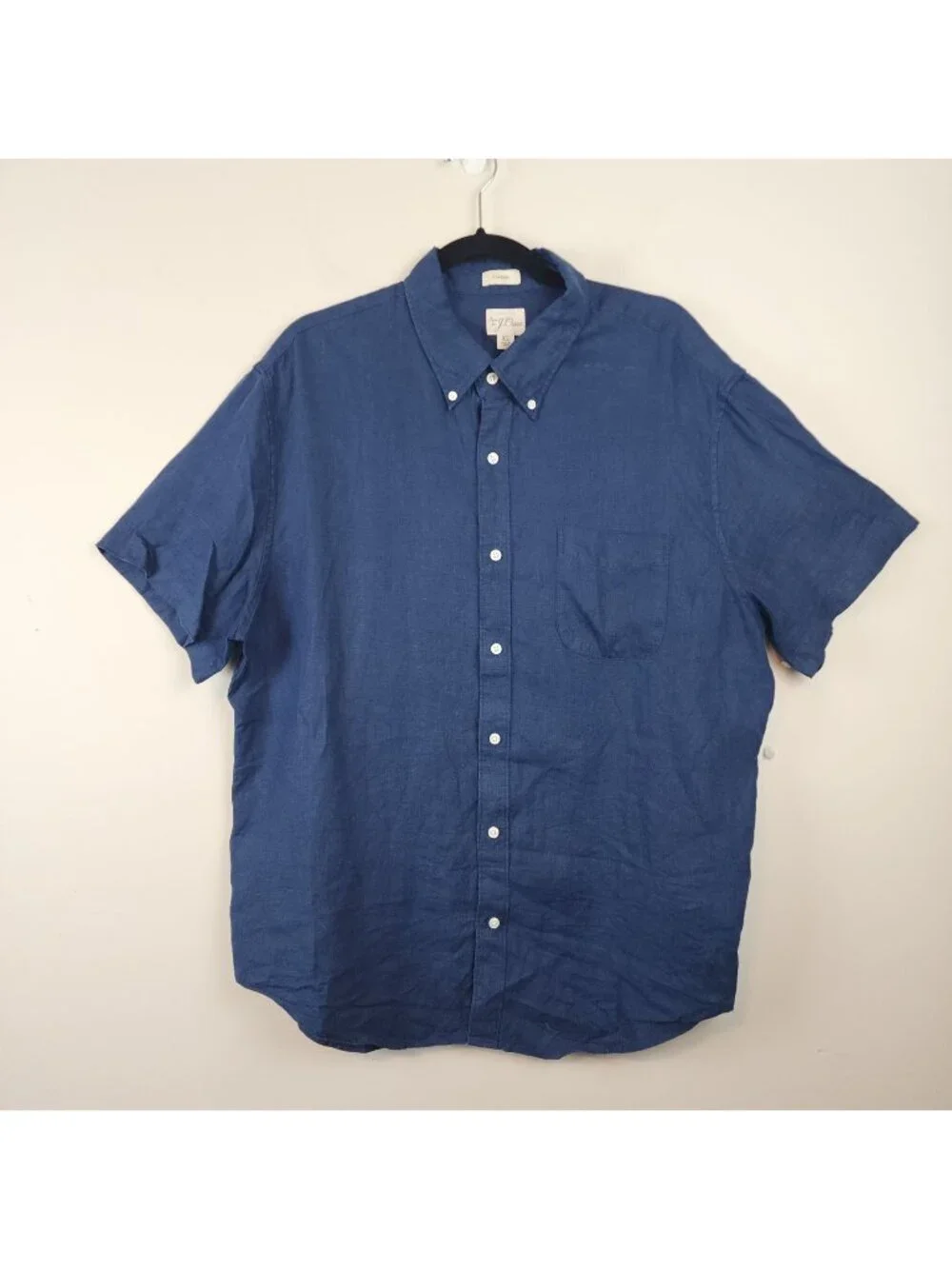 J.Crew Irish Linen Navy Blue Short Sleeve Shirt sz XL men
